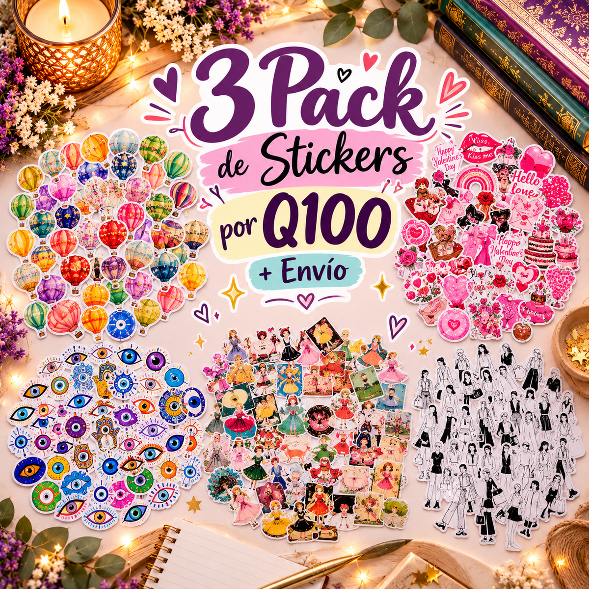 ¡Stickers para todos tus moods! 💖✨ | 3 Packs por Q100